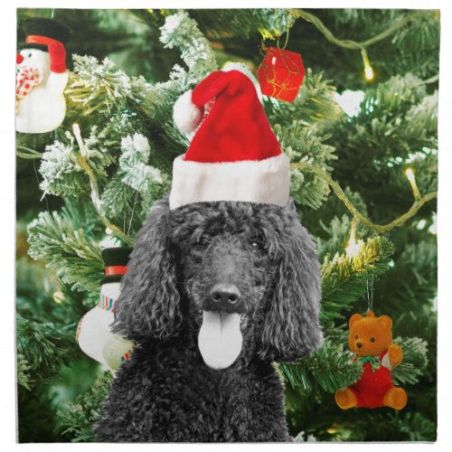 Poodle Dog Christmas Tree Snowman Red Santa Hat Napkin