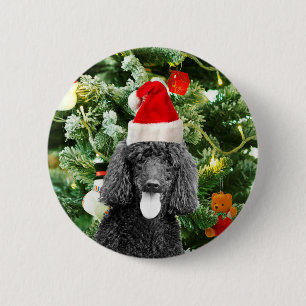 Poodle Dog Christmas Tree Snowman Red Santa Hat Pinback Button