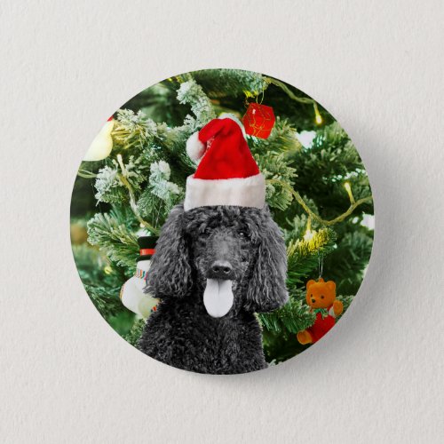 Poodle Dog Christmas Tree Snowman Red Santa Hat Pinback Button