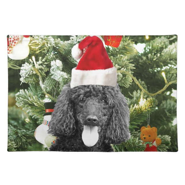 Poodle Dog Christmas Tree Snowman Red Santa Hat Placemat (Front)