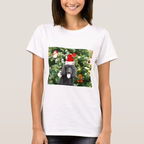 Poodle Dog Christmas Tree Snowman Red Santa Hat T_Shirt