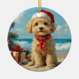 Poodle Dog Christmas Vintage Beach Ceramic Ornament