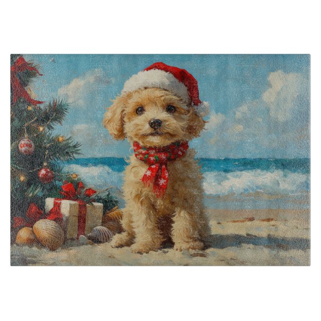 Poodle Dog Christmas Vintage Beach Cutting Board (Front)