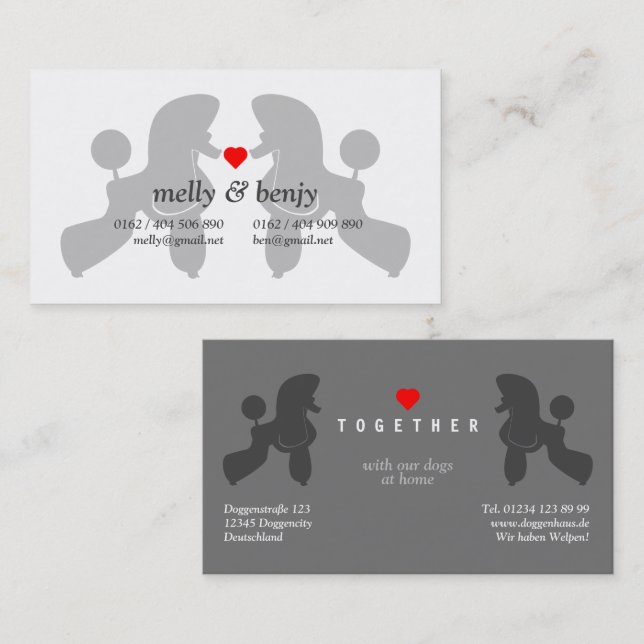 Poodle Dog Couple  Business Card (Front/Back)