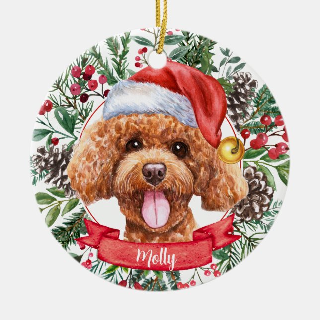 Poodle Dog Custom Santa Hat Christmas Ornament (Front)