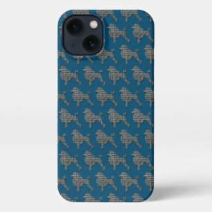 Poodle Dog Cute Silhouette Grid Blue iPhone 13 Case