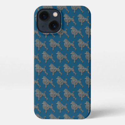 Poodle Dog Cute Silhouette Grid Blue iPhone 13 Case