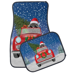 Poodle Dog Driving Car In Snow Christmas Floor Mat