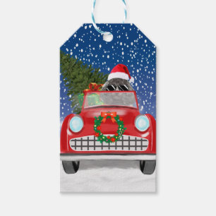 Poodle Dog Driving Car In Snow Christmas  Gift Tags