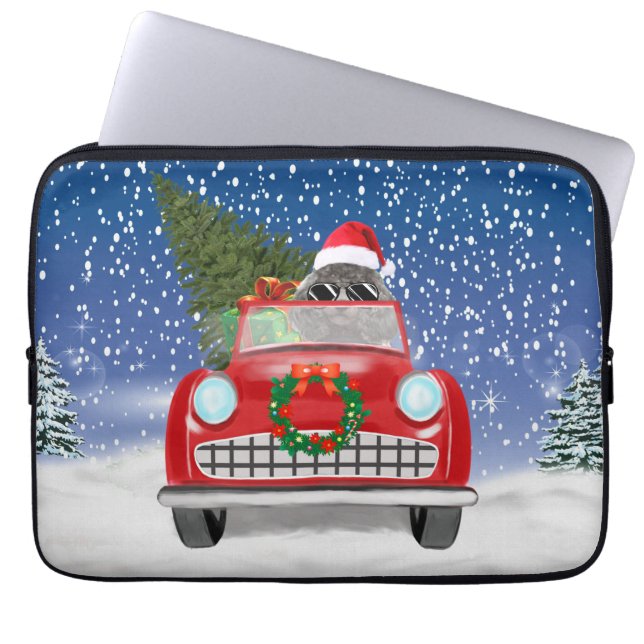 Poodle Dog Driving Car In Snow Christmas  Laptop Sleeve (Front)