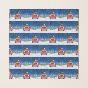 Poodle Dog Driving Car In Snow Christmas Scarf