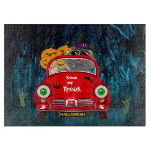 Poodle Dog Driving Car Scary Halloween Cutting Board