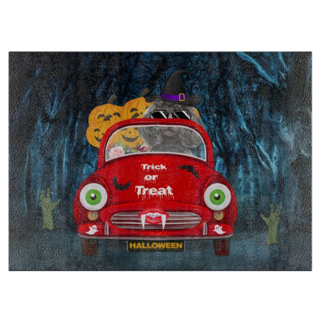 Poodle Dog Driving Car Scary Halloween Cutting Board (Front)