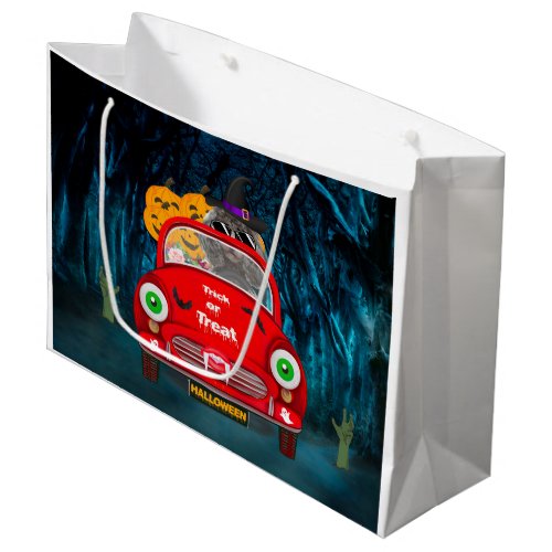 Poodle Dog Driving Car Scary Halloween Large Gift Bag