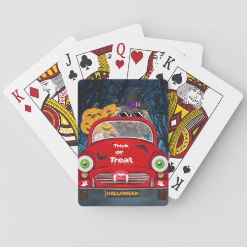 Poodle Dog Driving Car Scary Halloween Poker Cards