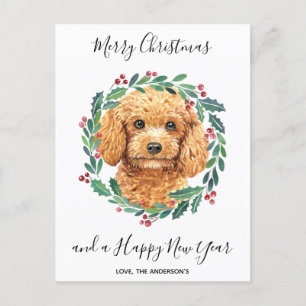 Poodle Dog Elegant Wreath Merry Christmas Holiday Postcard