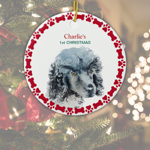 Poodle Dog First Christmas Custom Name Year Ceramic Ornament