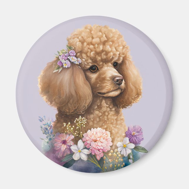 Poodle Dog Floral Purple Girly Cute Watercolor  Magnet (Front)