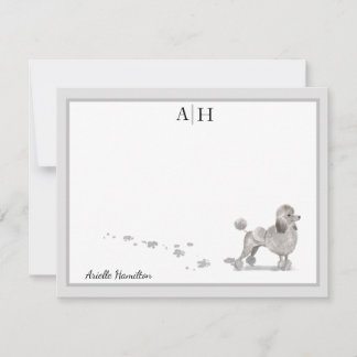 Poodle Dog Gray Border Monogram Personalized Note Card