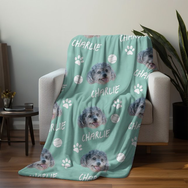 Poodle Dog, Green Custom Photo and Name, Pet Fleece Blanket (Creator Uploaded)