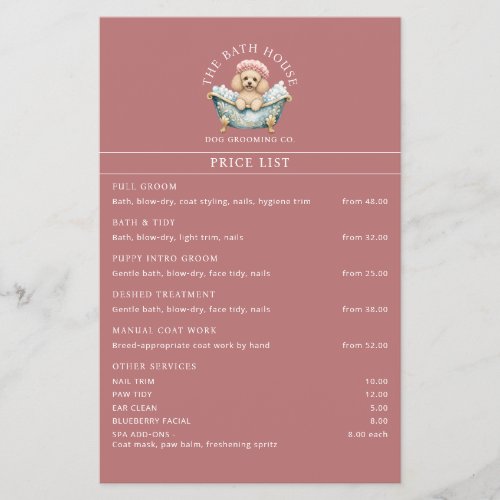 Poodle Dog Grooming Price List Flyer Pink