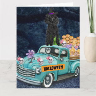 Poodle Dog Halloween Truck Scary Night Card