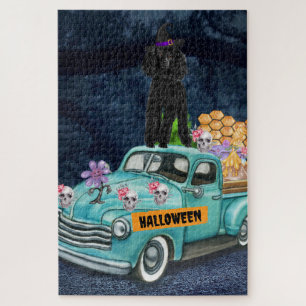 Poodle Dog Halloween Truck Scary Night  Jigsaw Puzzle