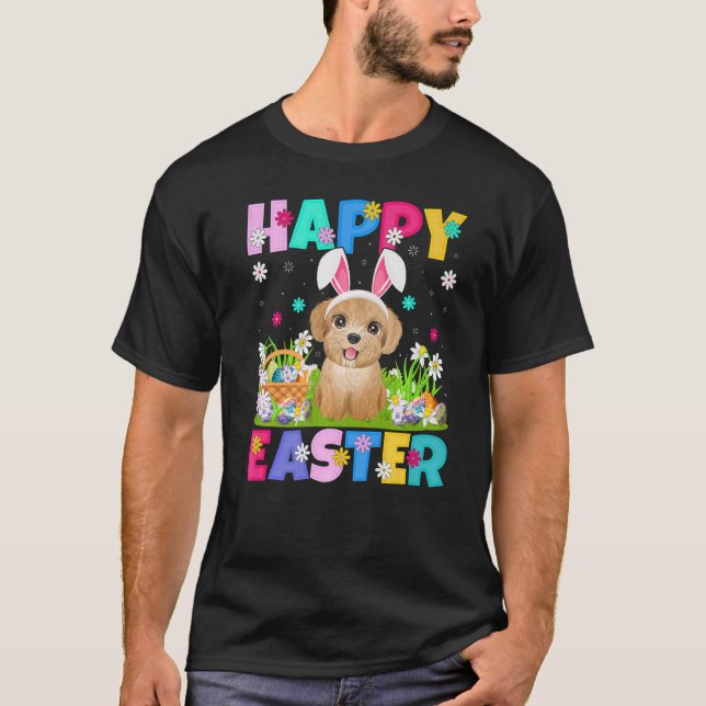 Poodle Dog  Happy Easter Bunny Poodle Easter Sunda T-Shirt (Front)