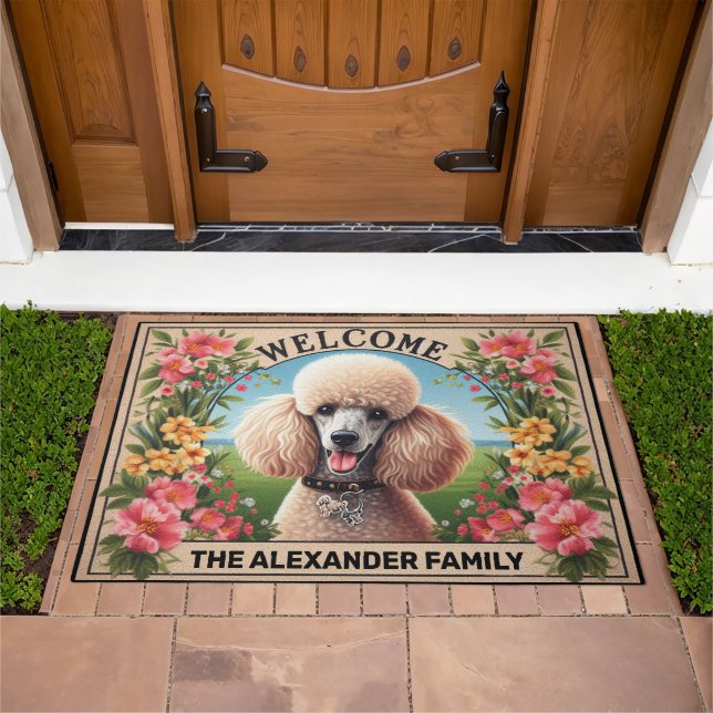 Poodle Dog Haven Mat, Floral Poodle Chic Welcome Doormat (Outdoor)