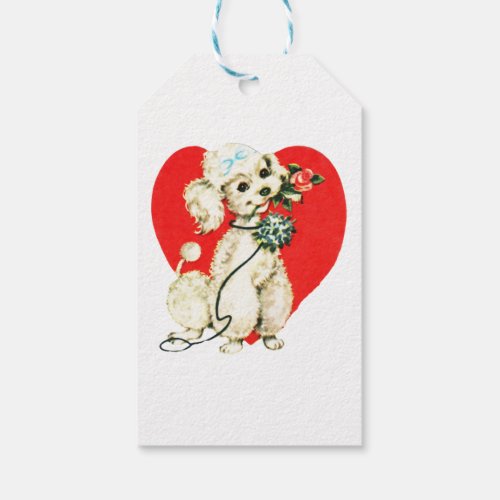 Poodle Dog Holding Flowers Heart Valentine Love Gift Tags