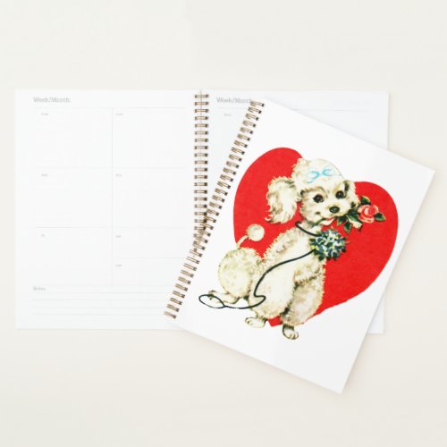 Poodle Dog Holding Flowers Heart Valentine Love Planner