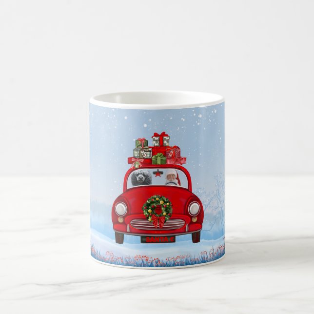 Poodle Dog In Car With Santa Claus  Coffee Mug (Center)