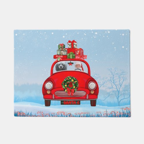 Poodle Dog In Car With Santa Claus Doormat