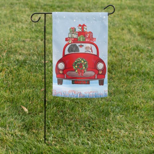 Poodle Dog In Car With Santa Claus  Garden Flag