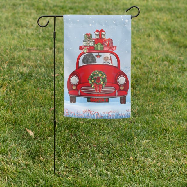 Poodle Dog In Car With Santa Claus  Garden Flag (In SItu)