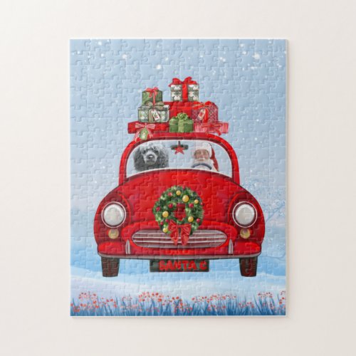 Poodle Dog In Car With Santa Claus Jigsaw Puzzle