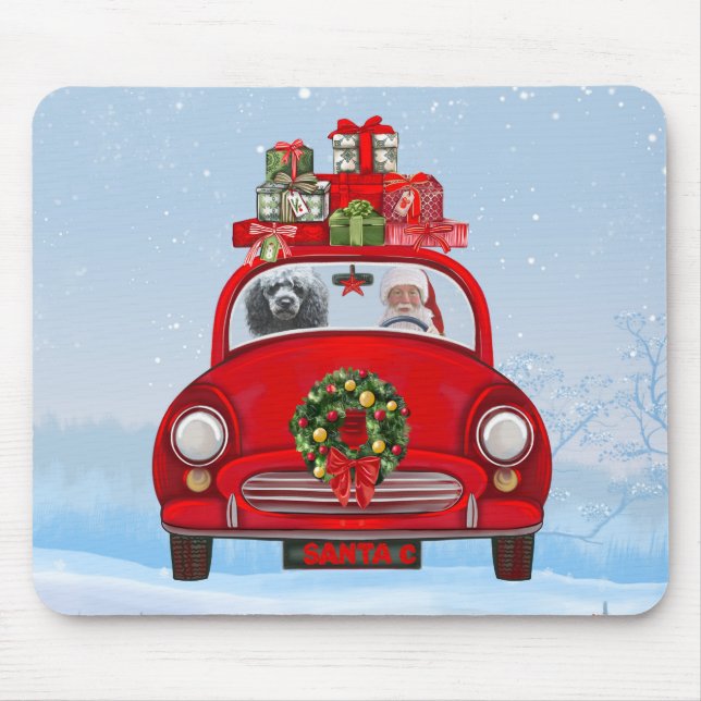 Poodle Dog In Car With Santa Claus  Mouse Pad (Front)