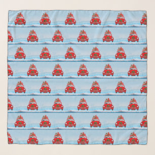 Poodle Dog In Car With Santa Claus Scarf