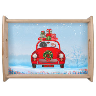 Poodle Dog In Car With Santa Claus Serving Tray