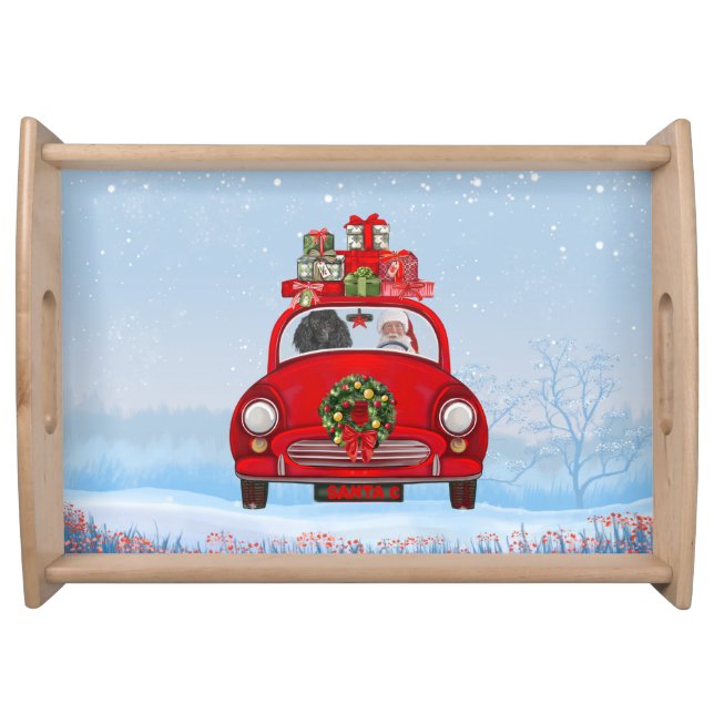 Poodle Dog In Car With Santa Claus  Serving Tray (Front)