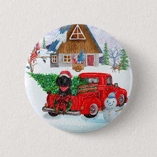Poodle Dog In Christmas Delivery Truck Snow Button