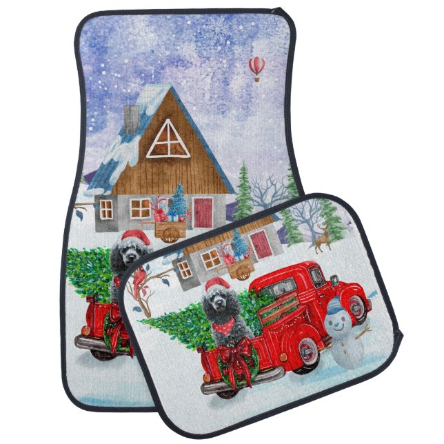 Poodle Dog In Christmas Delivery Truck Snow Car Floor Mat (Set)