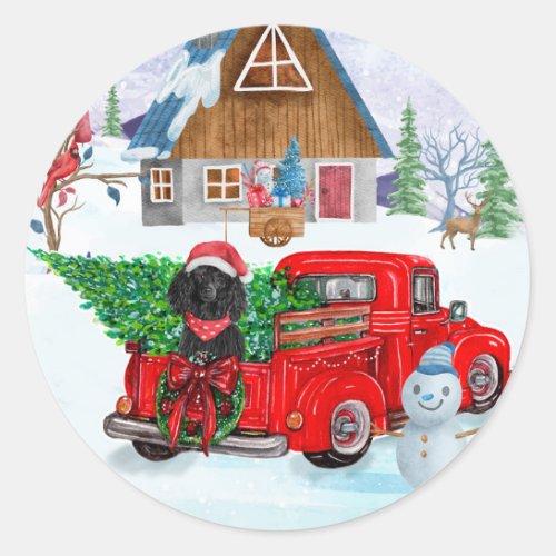 Poodle Dog In Christmas Delivery Truck Snow Classic Round Sticker