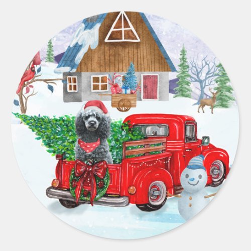 Poodle Dog In Christmas Delivery Truck Snow  Classic Round Sticker