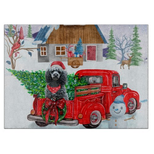 Poodle Dog In Christmas Delivery Truck Snow Cutting Board