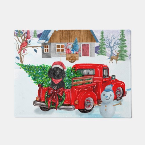 Poodle Dog In Christmas Delivery Truck Snow Doormat