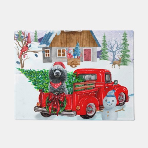 Poodle Dog In Christmas Delivery Truck Snow Doormat