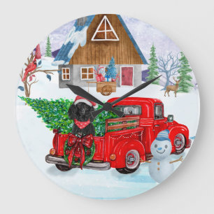 Poodle Dog In Christmas Delivery Truck Snow Large Clock