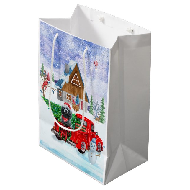 Poodle Dog In Christmas Delivery Truck Snow Medium Gift Bag (Front Angled)