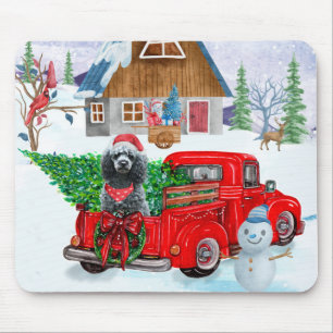 Poodle Dog In Christmas Delivery Truck Snow Mouse Pad